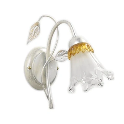 Immagine di ONLI applique da parete 1 luce in metallo bianco e argento con sfumature oro. Vetro a forma di calla. x E14