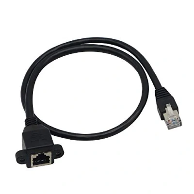 Immagine di cavo di prolunga Ethernet, RJ45 da maschio a femmina, con montaggio pannello vite CAT6/5e/5 per rete LAN schermata, connettore (linea)