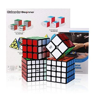 Immagine di ROXENDA Speed Cube Set, 4 Pack Cubo di Velocità 2X2 3X3 4X4 5X5 con Confezione Regalo, Adesivi Dai Colori Vivaci Puzzle Tutorial Segreto per Cubi(Sticker)