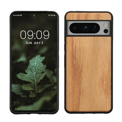 Immagine di kwmobile Custodia Compatibile con Google Pixel 8 Pro Cover Protezione in Legno per Smartphone Back Case Bumper Silicone TPU marrone chiaro/marrone