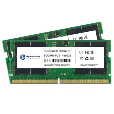 Immagine di ByteFest DDR5 RAM 64GB Kit (2x 32GB) 5200MHz SODIMM PC5 41600 CL42 1.1V 262 Pin Memoria per Computer Portatile