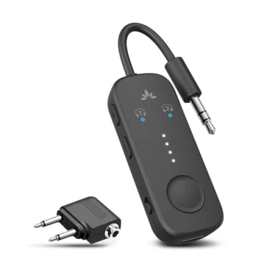 Immagine di Avantree Relay Adattatore Bluetooth 5.3 da Aereo, Supporta 2 AirPods o Cuffie con AptX Low Latency, Trasmettitore Wireless Audio 3,5 Mm AUX Per Viaggi In TV, Palestra, Tablet