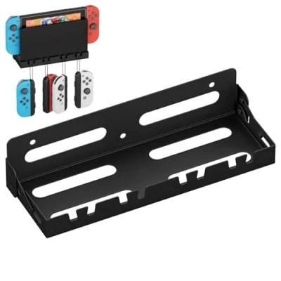 Immagine di JYiuog Supporto da parete per Nintendo Switch/Switch OLED, in metallo NS con 4 ganci Joy Con, nero