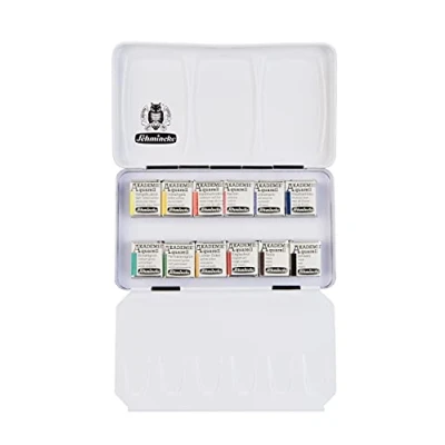 Immagine di Schmincke Scatola di Colori AKADEMIE®Aquarell, assortimento Base 12 x 1/2godet, 75 112 097, Metallo, Altamente Resistenti alla Luce, acquarelli Fini per artisti