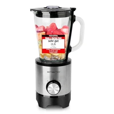 Immagine di EMERIO BL 130988 Frullatore con contenitore in vetro da 1,5 l, senza BPA, funzione Crush Ice 2 velocità + Pulse 4 coltelli acciaio inox interruttori di sicurezza brocca e