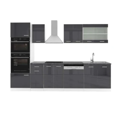 Immagine di Vicco cucina componibile R line, Antracite lucido/bianco, 300 cm con armadio alto, PL