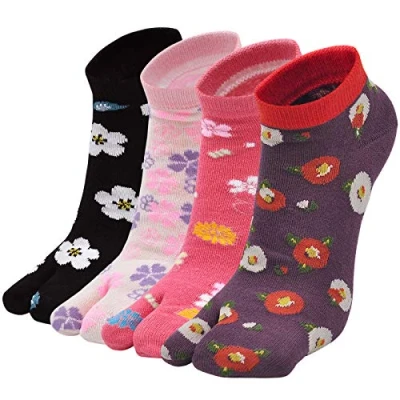 Immagine di Calzini Tabi Infradito da Donna: Flip Flop Calze Donna Giapponesi con Alluce Separato Geta 2 Dita Donne, 4 Paia