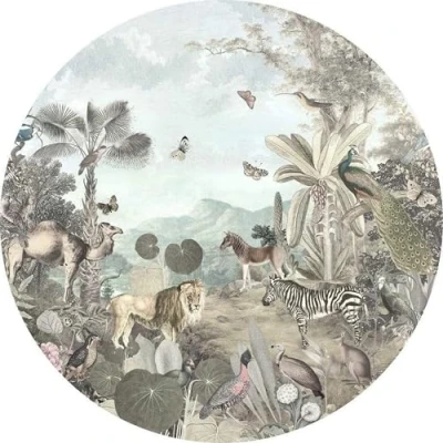 Immagine di Komar D1 028 Dot, carta da parati autoadesiva e rotonda, in tessuto non tessuto, verde, marrone, bianco