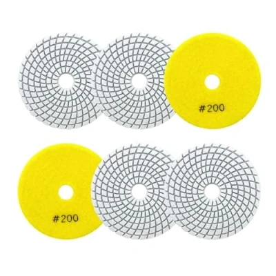 Immagine di SANLEETEK Diamantato Tamponi di Lucidatura Bagnato 100mm 6pezzi Grana 200 Dischi per Granito Marmo Pietra Artificiale Quarzo Smerigliatrice Angolare