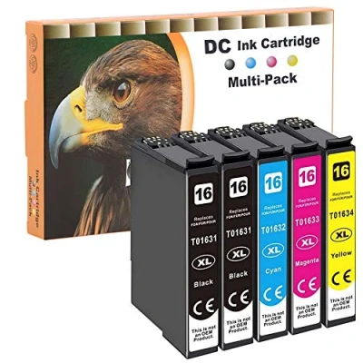 Immagine di D&amp;C 5x Cartucce d&#039;inchiostro Compatibili per Epson 16 16XL Workforce WF 2630 2760 2540 2530 2520 2510 2010 2650 2660 2750 (2 Nero,1 Ciano,1 Magenta,1 Giallo)