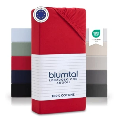 Immagine di Blumtal Lenzuolo con Angoli singolo in Cotone 135g/m² Lenzuola Letto 100x200 cm altezza materasso 20cm rosso
