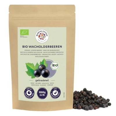 Immagine di bacche di ginepro essiccate BIO 1kg Munchilycious, intero biologico, biologiche non zucheratte per cucinare e bere, naturalmente vegane