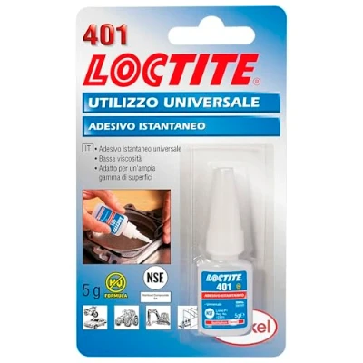 Immagine di LOCTITE 401, Adesivo istantaneo multiuso, Cianoacrilato a polimerizzazione rapida, Colla universale adatta materiali porosi, 1 flacone da 5g