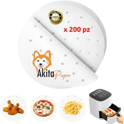 Immagine di 200 Pezzi Carta Forno per Friggitrice ad Aria rotonda 22X22 Usa e Getta, Resistente all&#039;Olio da Padelle, facile pulire, lontano macchie di olio