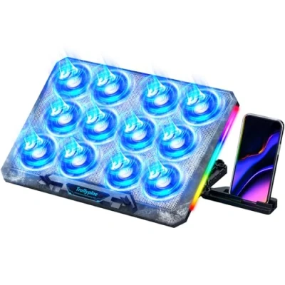 Immagine di Trullypine Basi di Raffreddamento per PC Portatili RGB, Ventola Portatile 5 Altezze Regolabili, 12 Ventole Silenziose, 2 porte USB, Rapido, 17,3 pollici (Ingranaggio)
