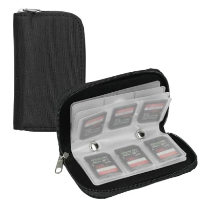 Immagine di kwmobile Custodia per Micro SD/SD/SDHC Porta Schede di Memoria 22 Scomparti con Chiusura a Zip in Similpelle e Plastica 6,5 x 11 2 cm nero