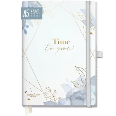 Immagine di paper&amp;you® Premium Bullet Journal a punti [Time to Grow] Notebook A5 188 pagine in carta spessa diario con elastico, portapenne sostenibile e climaticamente neutrale