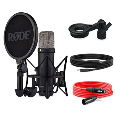 Immagine di Rode NT1 5th Generation XLR USB Studio Microfono Nero + Keepdrum MSA033 supporto per personal communication
