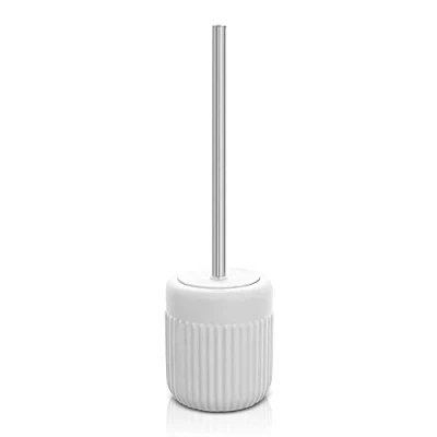 Immagine di Inbagno Scopino Bagno per WC Bianco, Manico Cromato, Include portascopino, in Ceramica, ciuffo con setole Bianche, Linea Cup