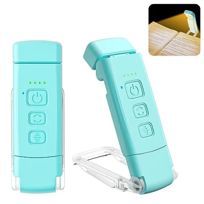 Immagine di Alyvisun Luce da Lettura, 3 Modalità di Colore e 5 Livelli Luminosità Regolabili, [Funzione Timer Ricaricabile via USB], Lampada Libro con Clip, Autonomia 80 ore (blu)