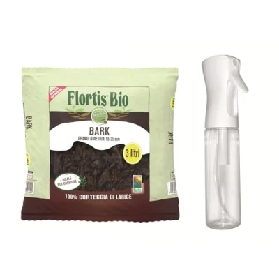 Immagine di Flortis Kit Benessere Orchidee. Bark per orchidee e spruzzatore foglie. Nutri le tue con corteccia bio idrata nebulizzatore. Substrato larice 100% naturale da 3L.