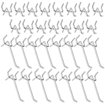 Immagine di Wenxiaw Ganci Pannello Forato in Metallo per Pegboard Mensole del Supermercato, con Triangolari Perforati, Lunghezza 5 cm e 10 cm, 30 Pezzi (Argento)