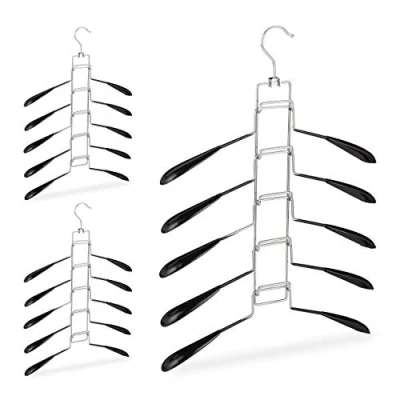 Immagine di Relaxdays 6X Grucce Appendiabiti Multiple, 5 Supporti per Stampella, da Appendere, Vestiti, Salvaspazio e Antiscivolo, Nere