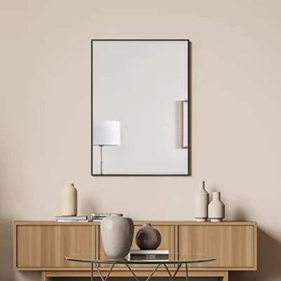 Immagine di [en.casa] Specchio da Parete 50 x 70 cm Rettangolare a Taglio Sfaccettato Fissaggio Verticale Orizzontale Cornice in Plastica Nero