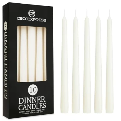 Immagine di Candele Lunghe Bianche e Colorate Pacco da 6/10/15/50 8 Ore Lunga Durata per Candelabro Eleganti Cena Festività (Bianco 10)