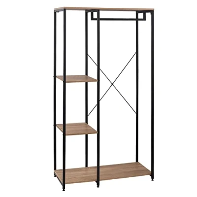 Immagine di WOLTU Stand Appendiabiti con Ripiani Attaccapanni Guardaroba Scaffale Porta Abiti in Legno Acciaio SR0047hei