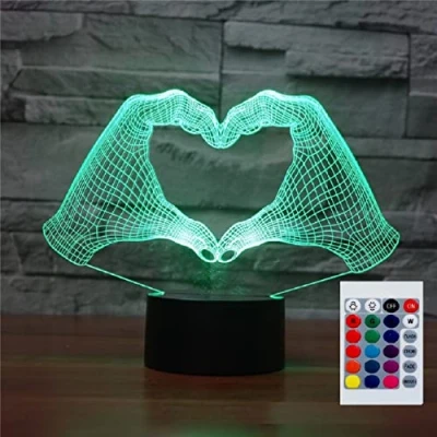 Immagine di SUPERHONGJIHAO Luce notturna per i bambini 3D mano cuore gesto lampada a led con telecomando 16 colore che cambia regalo di compleanno Natale il bambino