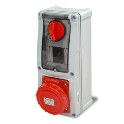 Immagine di Presa interbloccata verticale con sezionatore interruttore, fondo, barra DIN, 380V, 5 poli 3P+N+T, 32A, IP67 Rosi 16.3416R6D