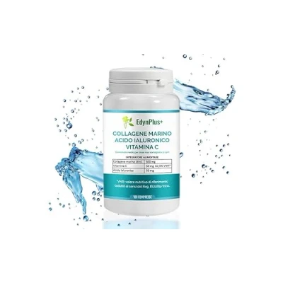 Immagine di EdynPlus+ Collagene e Acido Ialuronico Integratore Idrolizzato Marino per Capelli Pelle Ossa Vitamina C 180 Compresse Alto Dosaggio Made in Italy