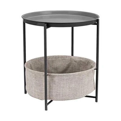 Immagine di Amazon Basics Tavolino rotondo con spazio per stoccaggio, carbone tessuto melange grigio, Comodino, 44.96 x 48 cm