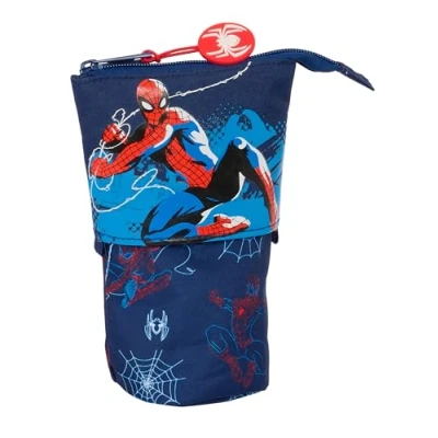 Immagine di Safta Spiderman Neon astuccio convertibile in cubilet, per bambini, ideale bambini età scolastica, comodo e versatile, qualità resistenza, 8 x 6 19 cm, colore Blu marino,