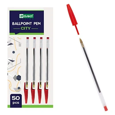 Immagine di D.RECT City Confezione da 50 penne a sfera in carburo di tungsteno, con coperchio trasparente, colore: Rosso