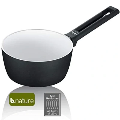 Immagine di Berndes Alu Induction b.Nature Stieltopf 16 cm Casseruola a Un Manico, 1.35 Litri, Alluminio Forgiato, Nero/Bianco