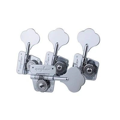 Immagine di Guyker Bass Tuners (4 for Right) 1:26 Ratio Open Gear Tuning Key Pegs Machine Head Replacement Electric Jazz Guitar or Precision Instruments Chrome