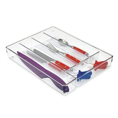 Immagine di iDesign Linus Portaposate da Cassetto, Grande in Plastica con 5 Scomparti, Trasparente