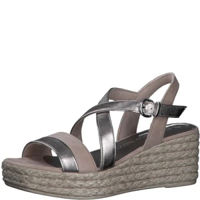 Immagine di MARCO TOZZI Sandali Donna con Tacco a Zeppa Cinturino Regolabile Comodi, Multicolore (Rose Met Comb), 38 EU