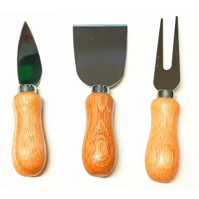Immagine di Set Coltelli da Formaggio 3 Pezzi con Lama in Acciaio Inox e manico Ergonomico di Legno