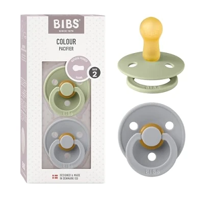 Immagine di BIBS Colour Ciuccio confezione da 2 pezzi. Privo di BPA, Tettarella tonda. Lattice gomma naturale, Misura (6 18 mesi), Sage/Cloud