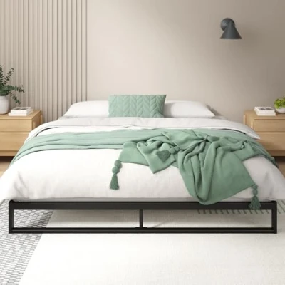Immagine di Zinus Trisha letto 160x190 cm Struttura 18cm di altezza a piattaforma in metallo con supporto doghe legno Nero