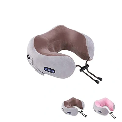Immagine di Massaggiatore Collo e Cervicale. Cuscino Elettrico a forma di U. Ricaricabile tramite USB. Ufficio, Casa, Viaggio. (marrone)