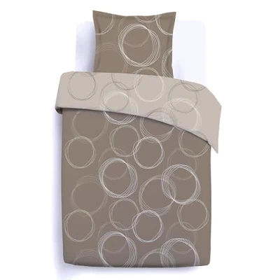 Immagine di Vision Set copripiumino Lenny Taupe reversibile 140 x 200 cm con 1 federa per cuscino letto singolo 100% cotone
