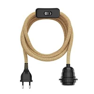 Immagine di ledscom.de cavo in canapa/cavo tessile LEKA, spina, interruttore, beige, 3 m, attacco lampada, 1x E27 max. 60W, Led, Diy, lampada da parete, lampadina, tavolo pranzo, E27,