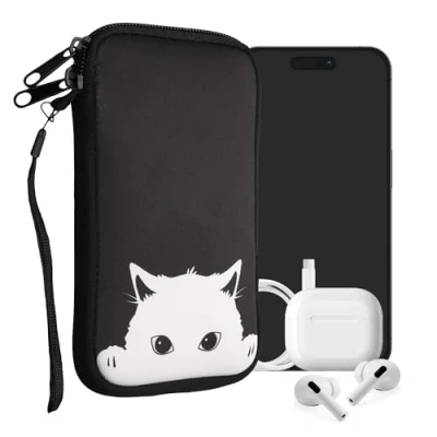 Immagine di kwmobile Custodia in neoprene con zip per smartphone XXL 7&quot; Astuccio portacellulare a sacchetto cerniera Borsa verticale nero/bianco