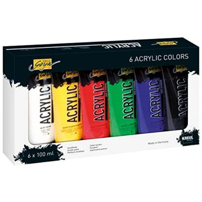 Immagine di KREUL 84160 Solo Goya Acrylic Set di 6 tubi da 100 ml Vernice acrilica a base d&#039;acqua, cremosa, versatile, coprente e resistente all&#039;acqua, ad asciugatura rapida, opaca