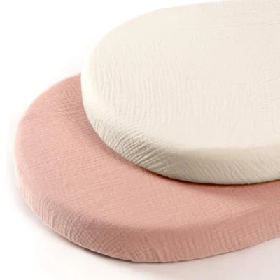 Immagine di lulumoon Set di 2 lenzuola carrozzina neonato con angoli in mussola, culla 90 x 40 cm cotone mussolo, lettino elasticizzati per bambini (Bianco Rosa)