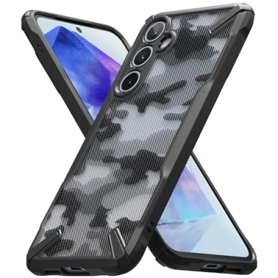 Immagine di Ringke Fusion X Compatibile con Cover Samsung Galaxy A55 5G, Custodia Camuffare Militare Antigraffio Rigido Antiurto Paraurti Robusto Bumper Camo Black